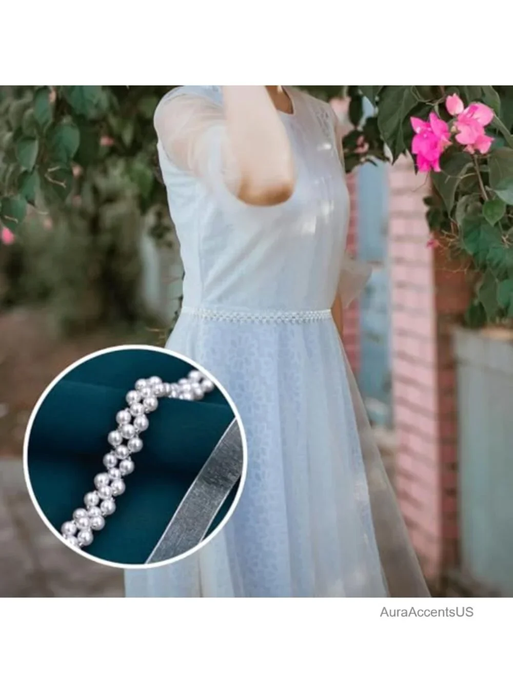 Handmade Acrylic Pearl and Organza Bridal Belt, Adjustable Obi Sash